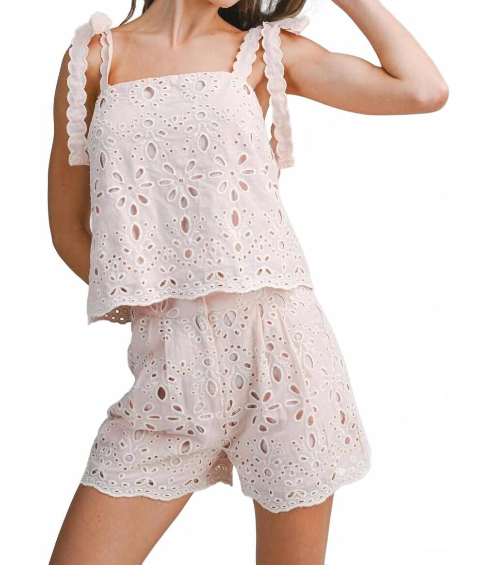 NEW ENDLESS BLU. eyelet embroidered shorts set in pink